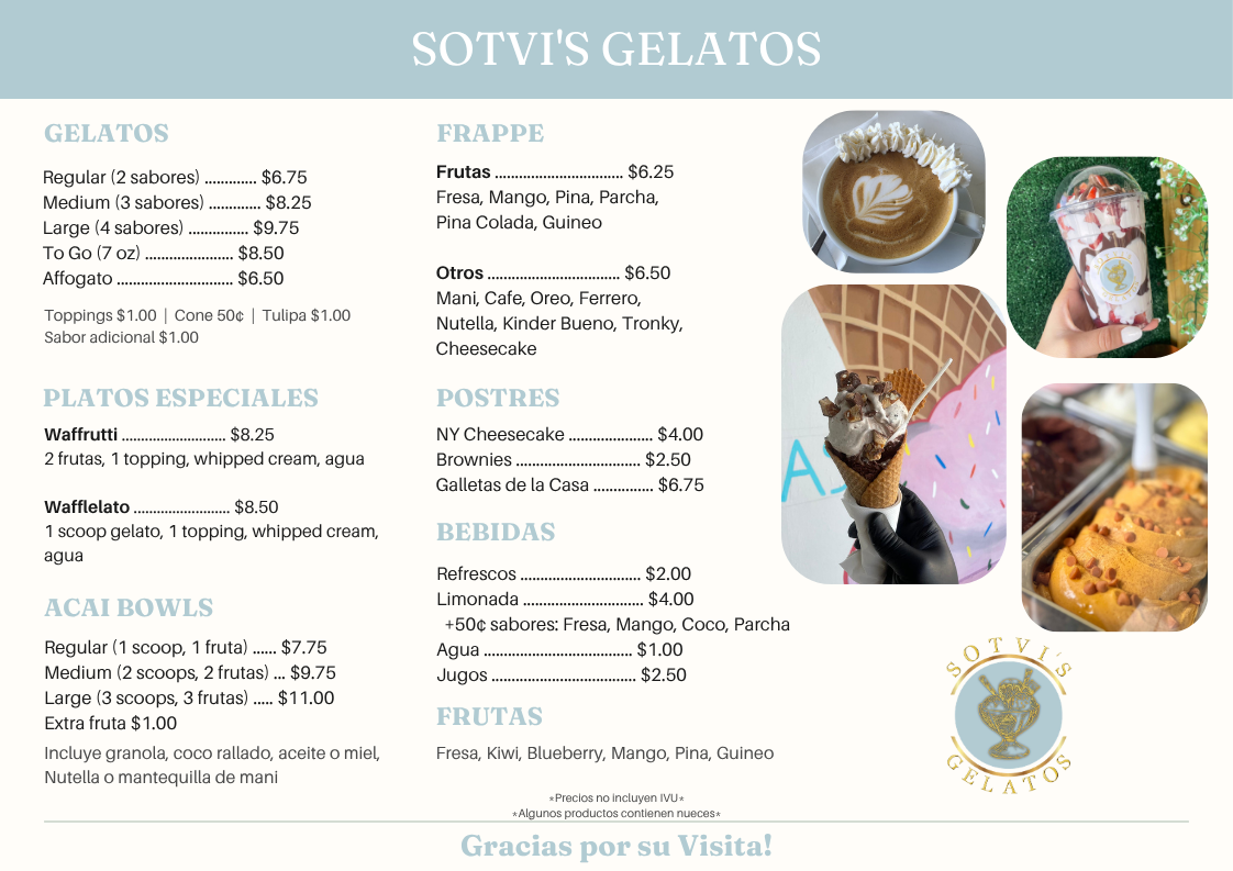 Sotvi's Gelatos Menu